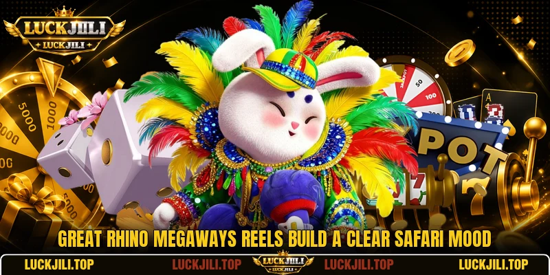 Great Rhino Megaways reels build a clear safari mood