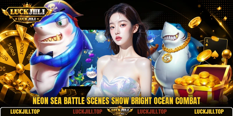 Neon Sea Battle scenes show bright ocean combat Neon Sea Battle scenes show bright ocean combat