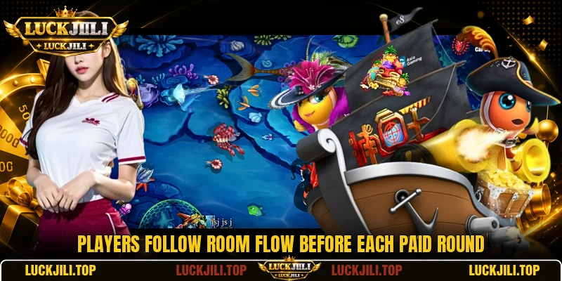 Players follow room flow before each paid round
